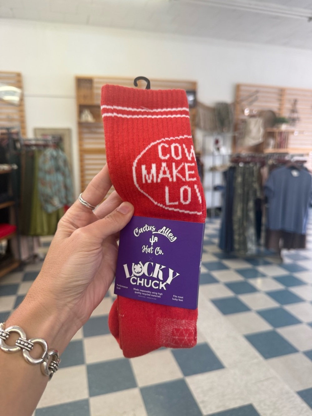 Lucky Chuck Cactus Alley Red Crew Socks